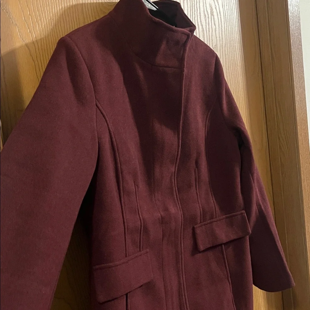 Vince Camuto Women’s Faux Wool Deep Burgundy Pea Coat Medium NEW - Picture 4 of 11